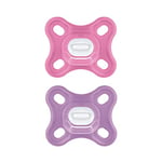 MAM Comfort Lot de 2 tétines, particulièrement petites et légères, pour bébés prématurés et nouveau-nés, en 100% silicone, avec tétine souple MAM SkinSoft et boîte à tétine, de 0 à 3 mois, rose