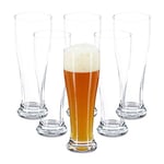 Relaxdays 6 Transparent German Beer Stein Mug Glass Set, 0.4 L Big Opening, Dishwasher-Safe, Crystal, Standard