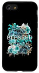 Coque pour iPhone SE (2020) / 7 / 8 Bleu sarcelle Aqua Blessed & Blooming Teal Aqua Graphic