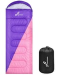 Sportneer Sac de Couchage Chaud pour Adultes 3-4 Saisons, imperméable, léger, Grand, ultraléger, pour Homme Adulte, pêche, Voyage, extérieur Violet + Rose