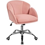 Yaheetech Chaise Bureau Design Fleur Fauteuil de Bureau en Velours Hauteur Réglable avec Dossier Arrondi Inclinable pour Chambre Bibliothèque Rose