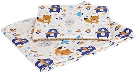 Medi Partners Couverture bébé avec Oreiller 100% Coton Minky pour Enfants Bilatéral 75x100 + 35x30cm Ensemble Multifonctionnel pour Un lit (Animaux Boho avec Beige Minky)