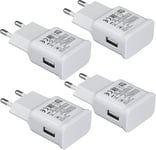 4-Pack Chargeur Usb 15w Prise De Charge Compatible Avec Samsung S21 S20 S10 S6 S7 S8 S9 / Edge/Plus/Active, A20e, Z Flip3, Z Fold2 5g, Note 5 8, Note 9 10, Chargeur Rapide D'origin[Cha240666]