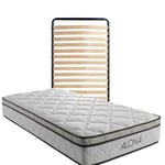 Provence literie Matelas + Sommier Alona a Ressorts + Memoire de Forme 80 Kg/m3-90x200 Hauteur +/- 25,5 cm - Accueil Moelleux - Soutien Equilibre - 5 Zones de Confort -