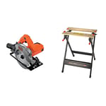 BLACK+DECKER 1250 W 66 mm Cutting Depth Blade Circular Saw Power Tool, CS1250L-GB & Workmate, Work Bench Tool Stand Saw Horse Dual Clamping Crank, Heavy Duty Steel Frame, WM301