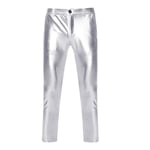 UK Mens Party Pants Slim Fit Bright Holographic Pants Classic Plain Trousers