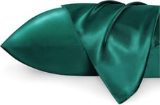 Bedsure Satin Pillowcase for Hair and Skin - Similar to Silk Pillowcase, Pillow Cases 2 Pack with Envelope Closure, Gifts for Women, Queen & Standard Size 50 x 75 cm, Dark green