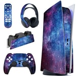 PlayVital Magic Sky Full Set Skin Decal for ps5 Console Disc Edition,Sticker Vinyl Decal Cover for ps5 Controller & Charging Station & Headset & Media Remote