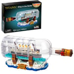 VEPOWER Ideas Titanic Ship in a Bottle Building Kit, Titanic Model Ship with Display Stand, Collectible Build and Display Set, Creative Gift for Adults and Kids Aged 12+ (1000 Pieces)