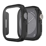 Miimall for Apple Watch Series 9 8 7 41mm Case with Tempered Glass Screen Protector, Aluminum Alloy + PC Bumper Ultra-Thin Anti-Scratch Shockproof Protective Cover for iWatch Series 9 8 7 41mm-Black