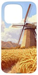 iPhone 15 Pro Wheat Fields With Windmills Landscape Vintage Graphic Case