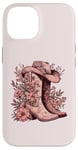 Coque pour iPhone 14 Bohème Aquarelle Cowgirl Bottes Chapeau Floral Bottes Western Bottes