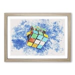 Big Box Art The Rubik Cube Watercolour Framed Wall Art Picture Print Ready to Hang, Oak A2 (62 x 45 cm)