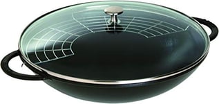 Staub Cast Iron Wok, including Glass Lid and Removable Grid Insert, Suitable for Induction, Ø 37 cm, 5.7 L, Black