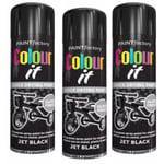 3x 400ml Jet Black Gloss All Purpose Aerosol Spray Paint Can Wood Plastic Metal