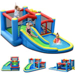 Goplus - 5 en 1 Château Gonflable pour Enfants avec Toboggan,Zone de Saut, Piscine a balles, Jeu de flechettes, Structure Gonflable,Panier de