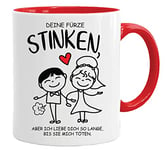 Tasse avec inscription et boîte cadeau | Vos pets Stinken – Meilleures tasses à café pour lui – Cadeaux amusants pour homme – Tasse de bureau – Tasse à café lavable au lave-vaisselle (rouge)