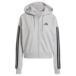 adidas Women's ESSENTIALS 3-STRIPES FRENCH TERRY FULL ZIP HOODIE, Medium Grey Heather/Black, XXS