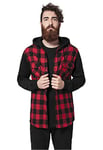 Urban Classics Men's Hooded Checked Flanell Sweat Sleeve Leisure Shirt, Multicoloured - Mehrfarbig (Blk/Red/Bl 283), S UK