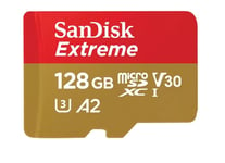 Carte microSDXC SanDisk Extreme 128 Go pour jeux sur mobile jusqu'à 190 Mo/s avec A2 App Performance UHS-I Classe 10 U3 V30