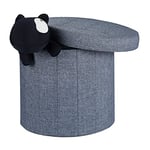 Relaxdays 10022874_709 Tabouret rond pliant coffre de rangement pliable pouf siège chaise couvercle HxlxP: 43 x 45 x 45 cm, gris foncé, lin, 43x45x45cm