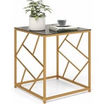 Costway - Table d'Appoint Carrée, Bout de Canapé avec Plateau en Verre Trempé, Cadre Géométrique Doré, Petite Table Basse Salon Moderne, 50 x 50 x 55