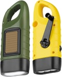 lampe de Poche LED d`Urgence, 2 Pièces Lampe Torche Solaire Rechargeable, Lampes de Poche Dynamo avec Mousqueton, Mini Lampe Torche avec Manivelle et Panneau Solaire pour l`Extérieur/Camping