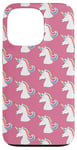 Coque pour iPhone 13 Pro Jolie tête de licorne, motif rose foncé, pour filles