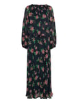 ROTATE Birger Christensen Chiffon Maxi Dress Marinblå