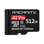 ARCANITE 512GB microSDXC Memory Card with Adapter - A2, UHS-I U3, V30, 4K, C10, Micro SD - AKV30A2512