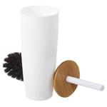 Porte-brosse WC salle de bain avec brosse WC en plastique et bois de bambou 35cm