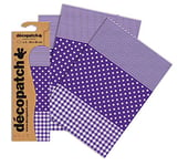 Décopatch C488O - Une pochette de 3 feuilles de papier imprimé 30x40 cm, Vichy, pois, rayé Violet