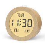 aboveClock Réveil Numérique en Bois, Réveil Matin LCD Horloge Numérique avec Affichage Date, Température, Snooze, Rétro-éclairage, Horloge Digitale Alimenté par Pile【3 Piles AAA Nécessaires】