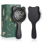 LORSEX Hair Brush Baby Bear Brush for Kids, Mini Travel Hair Brushes with Boar & Nylon Bristle for for Women Men Detangling, Defrizz, Distribute Oil (Matte Black)