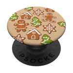 Christmas Gingerbread Men - Gingerbread House Pattern PopSockets Adhesive PopGrip