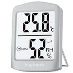 Thermomètre Hygromètre Intérieur, Thermometre Hygromètre avec icône de Confort, écran LCD 2,3"",Moniteur de Température et d'Humidité pour Bureau, Maison, Garage, Chambre de bébé (Gris)