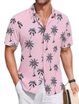 COOFANDY Mens Shirts Short Sleeve Hawaii Shirts Holiday Beach Shirts Hawaiian Tropic Shirt Aloha Flower Shirt Casual Summer Shirts for Party Coconut Tree Pink M