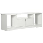 HOMCOM Meuble TV Banc TV Design Contemporain - 3 niches, Placard Double Porte - dim. 120L x 30l x 41H cm - Panneaux Particules Blanc