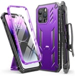 FNTCASE for iPhone 14 Pro Max Case: Military Grade Rugged Cell Phone Cover with Kickstand & Holster | Shockproof TPU Protection Bumper Matte Textured Design for iPhone 14 Pro Max 6.7inch - Deep Purple