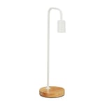 Relaxdays Lampe de table métal PURISTA look retro lampe de bureau lampe de chevet socle en bois design lampe de lecture- HxlxP: 50 x 15 x 15 cm- blanc