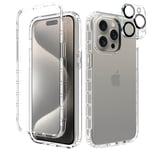 Coque Compatible avec iPhone 15 Pro Max 360 Degrés Full Body Protection avec Protège d'écran Film Intégrée Housse iPhone 15 Pro Max Antichoc Etui Robuste Case pour iPhone 15 Pro Max 6.7" Transparent