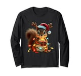 Funny Christmas Squirrel Lights Reindeer Antlers Christmas Long Sleeve T-Shirt