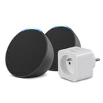 Echo Pop | Anthracite, pack de 2 + Sengled Smart Plug, Fonctionne avec Alexa - Kit de démarrage Maison connectée