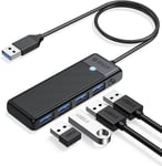 Hub USB, 4 Ports USB 3.0 Data Hub, Adaptateur USB Ultra Finb, Multiport USB pour PC, MacBook, Mac Pro/Mini, HDD Mobile, Surface Pro, XPS, PS4/PS5, Lecteur Flash, Câble de 50cm, Noir