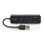 Nedis - Hub USB - 1 x USB-A - 3 x USB A Femelle - 5 Ports - USB 2.0 - USB alimenté - SD et MicroSD