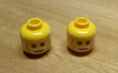 Lego Minifigure head Bright Yellow White Beard and mustach  x2 Parts & Pieces **