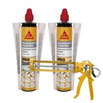 SIKA - Lot de 2 cartouches de scellement chimique à prise rapide - Fixation d'objets lourds - Int/Ext - Scelle store, volet, portail, radiateur - Ton pierre - 300ml + Pistolet d'application