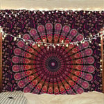 Bless International Handmade Indian hippie Bohemian Psychedelic Peacock Mandala Wall hanging College Dorm Beach Throws Table Cloth Bedding Tapestry (Golden Pink Blue, Twin(54x72Inches)(140x185cms))