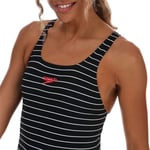 Speedo, Essential Endurance - Maillot de bain une pièce pour femme, séchage rapide, maillot de bain pour femme, couleur rayé noir / blanc, taille 34