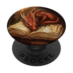 Aesthetic Gothic Red Dragon Reading Book Painting Bookish PopSockets Adhesive PopGrip